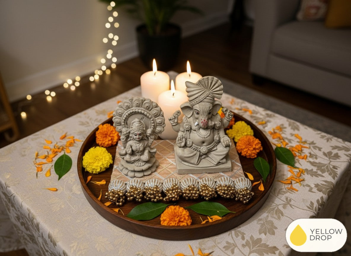 Beige Beaded Rectangular Mat as an aasan for idols