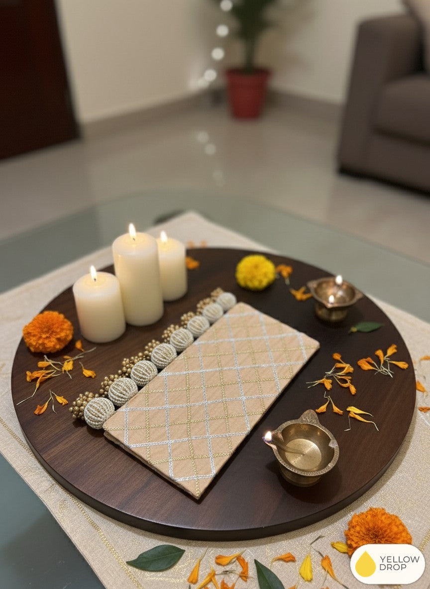 Beige Beaded Rectangular Mat on a tray