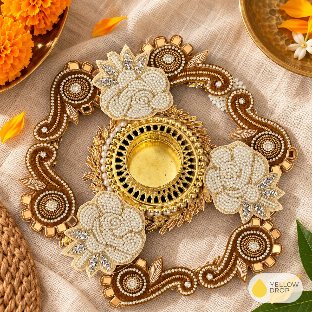 Pearl rose rangoli tealight centrepiece