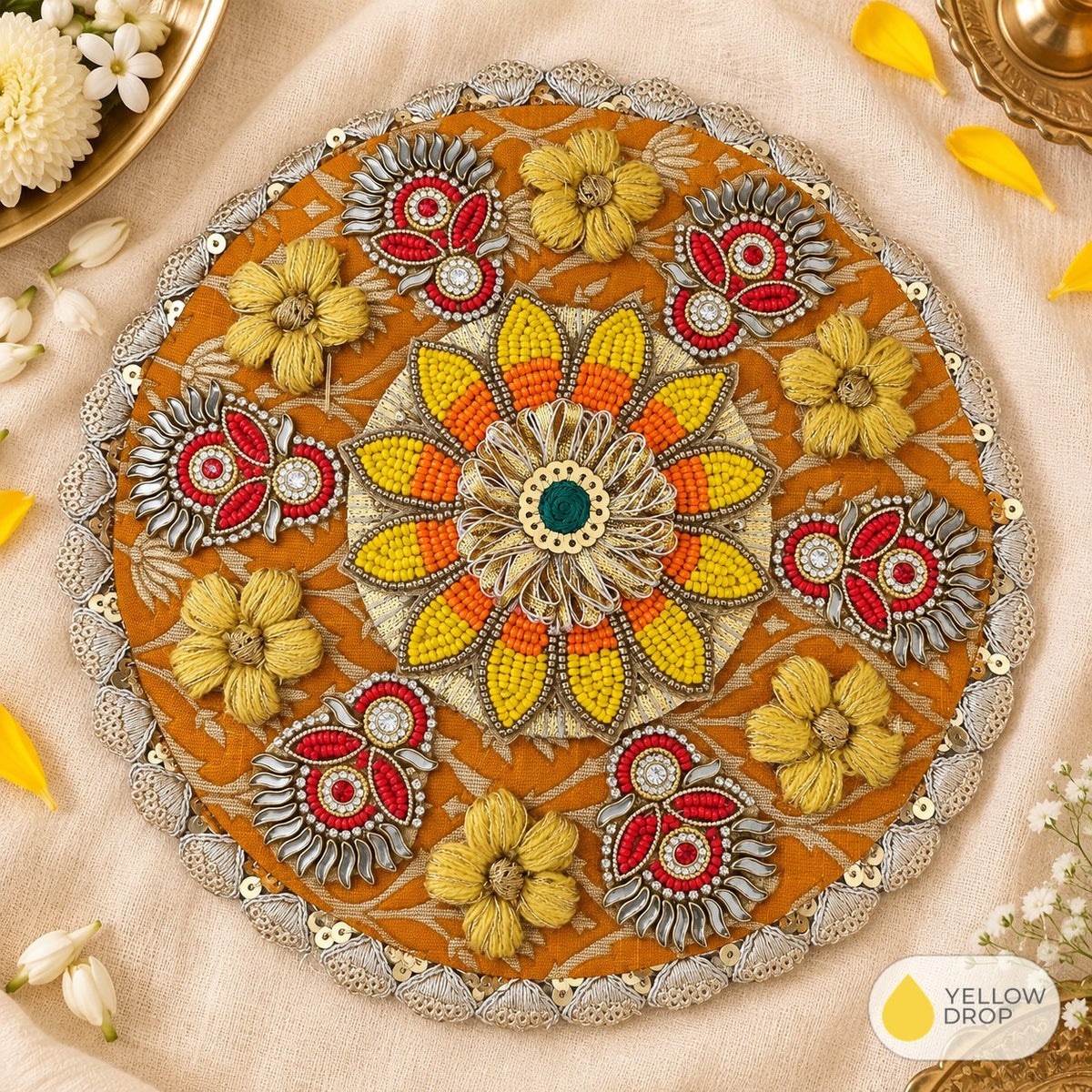 Beaded mandala round mat