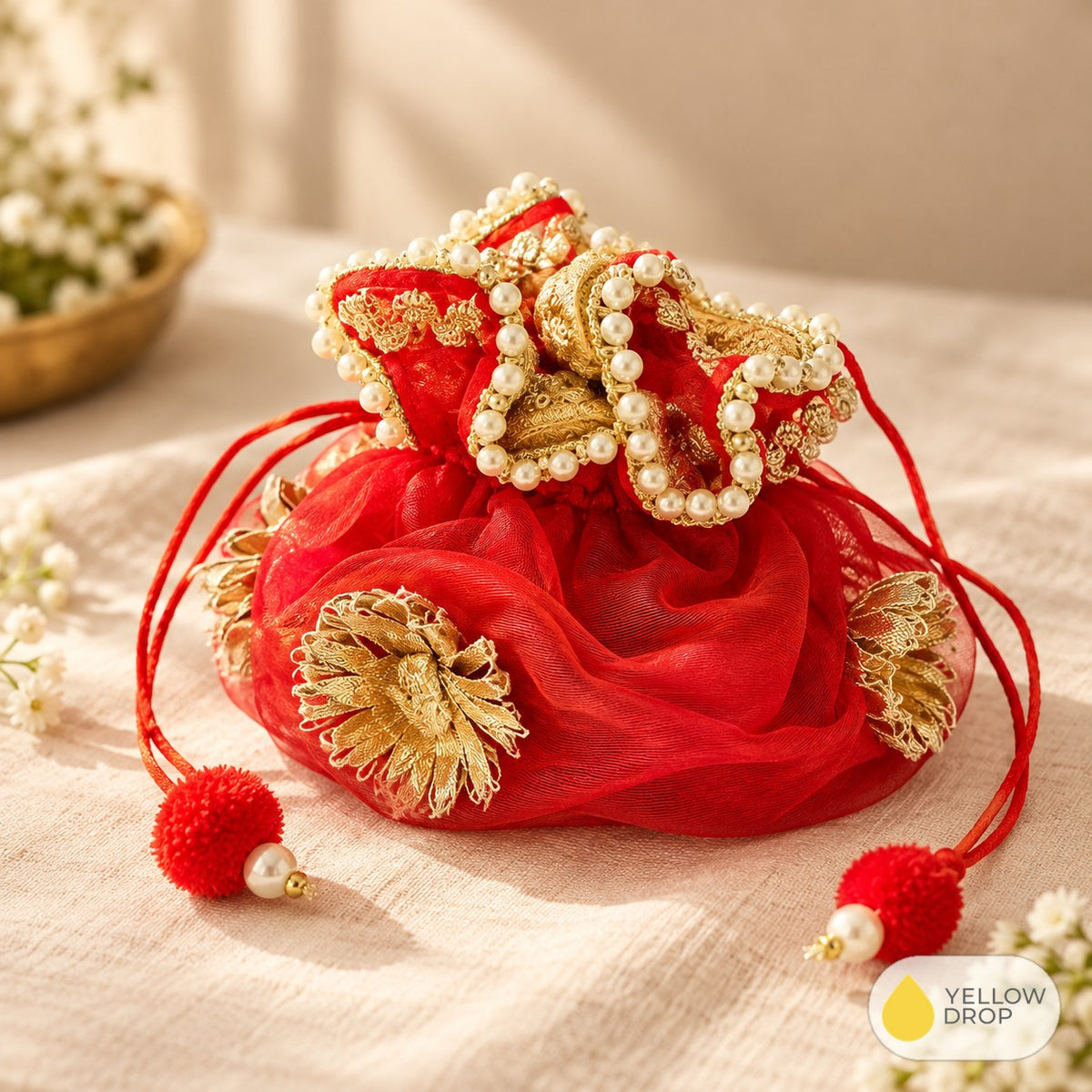 Red gota patti organza potli bag