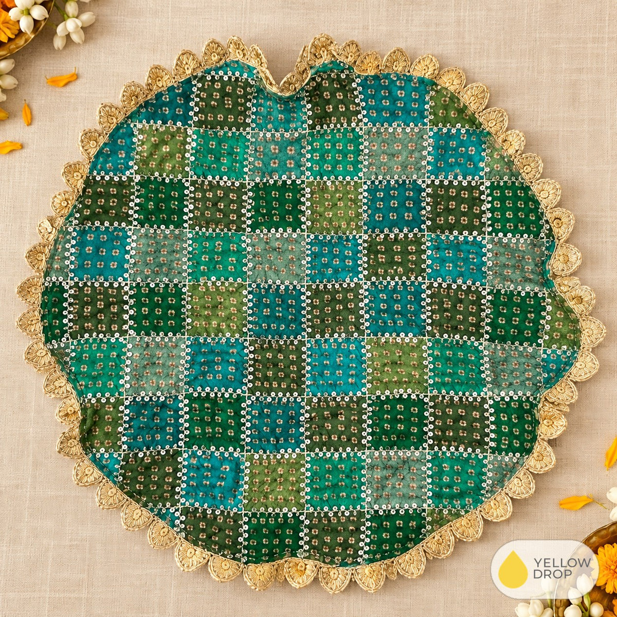 Green bandhani pooja cloth