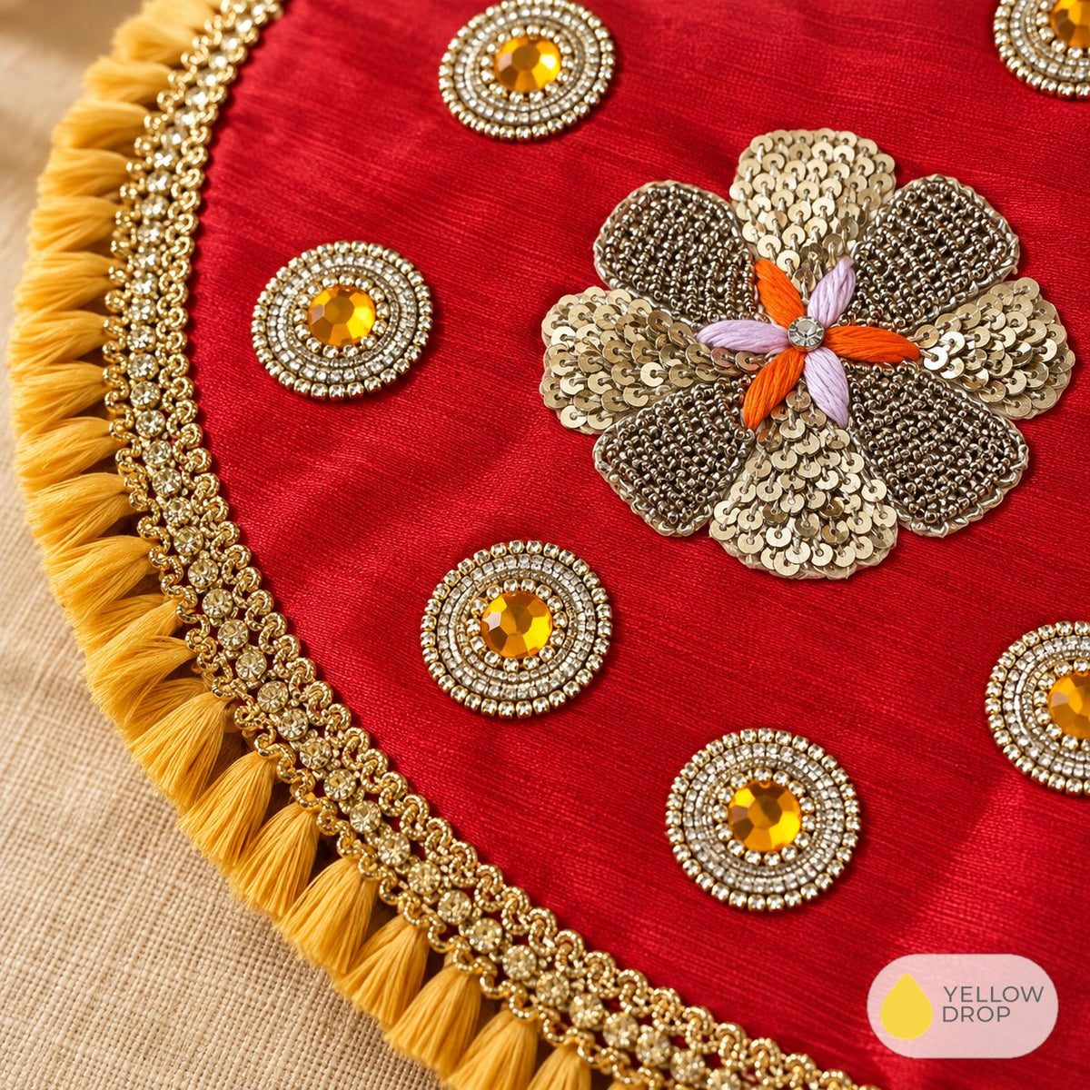 Close-up of sequin flower and stone studs