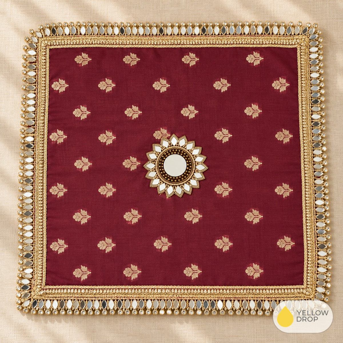 Wine brocade square pooja cloth