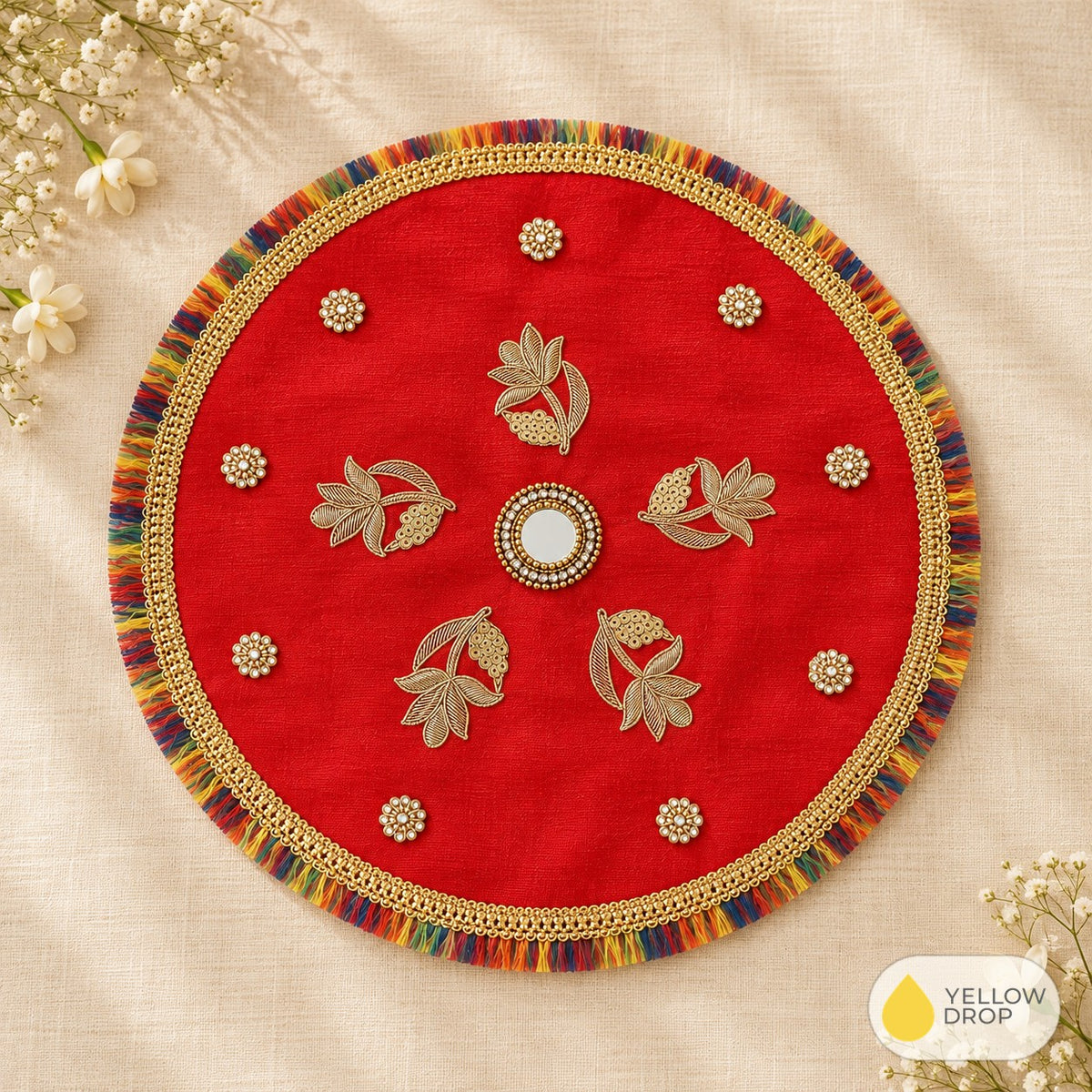 Red leaf embroidered pooja cloth