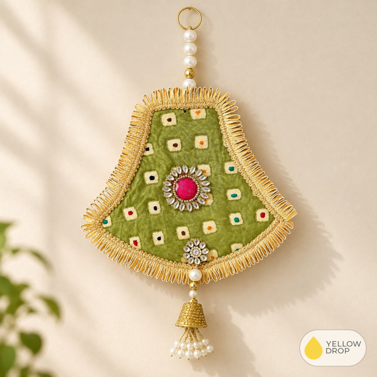 Green bell mirror wall hanging