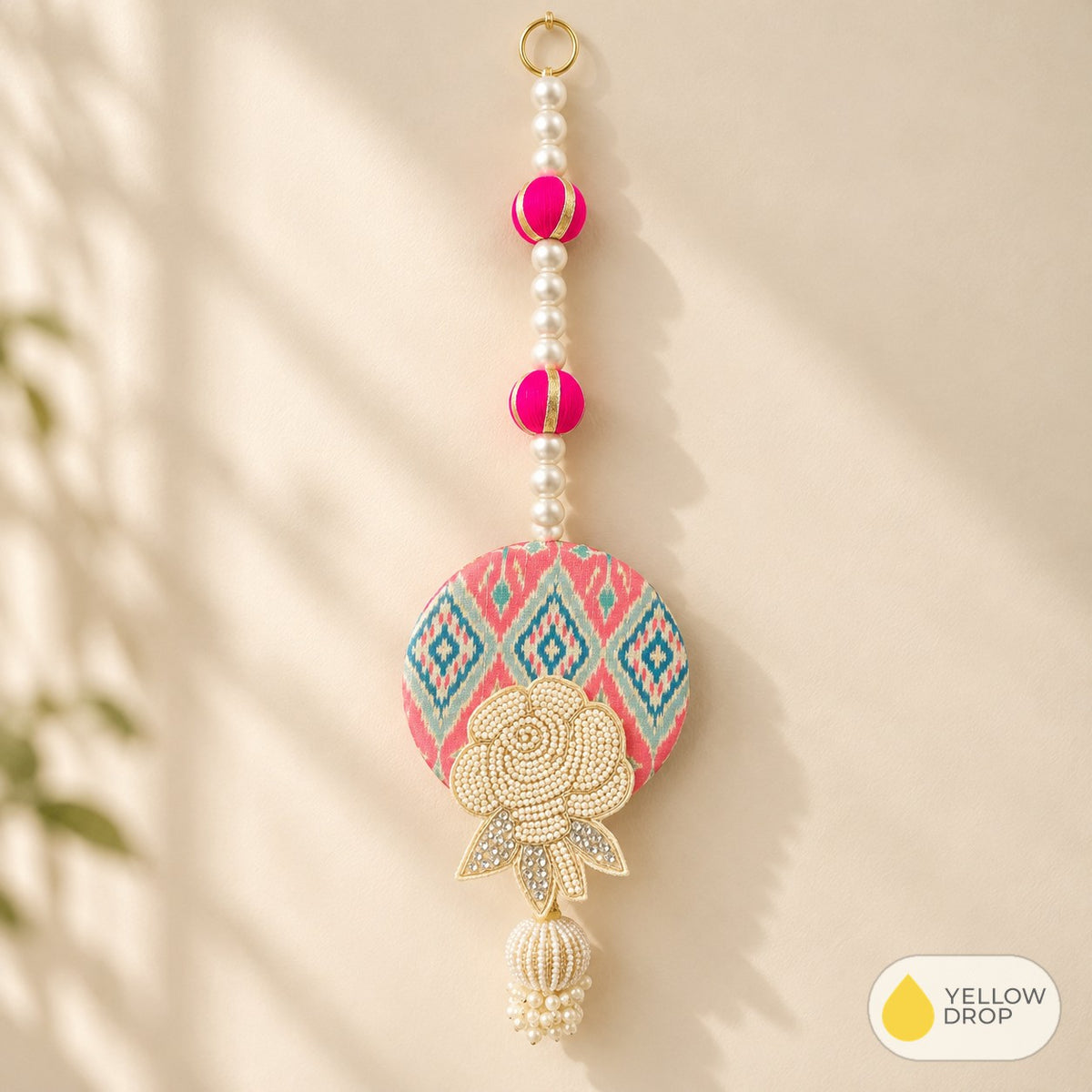 Pink ikat pearl rose wall hanging