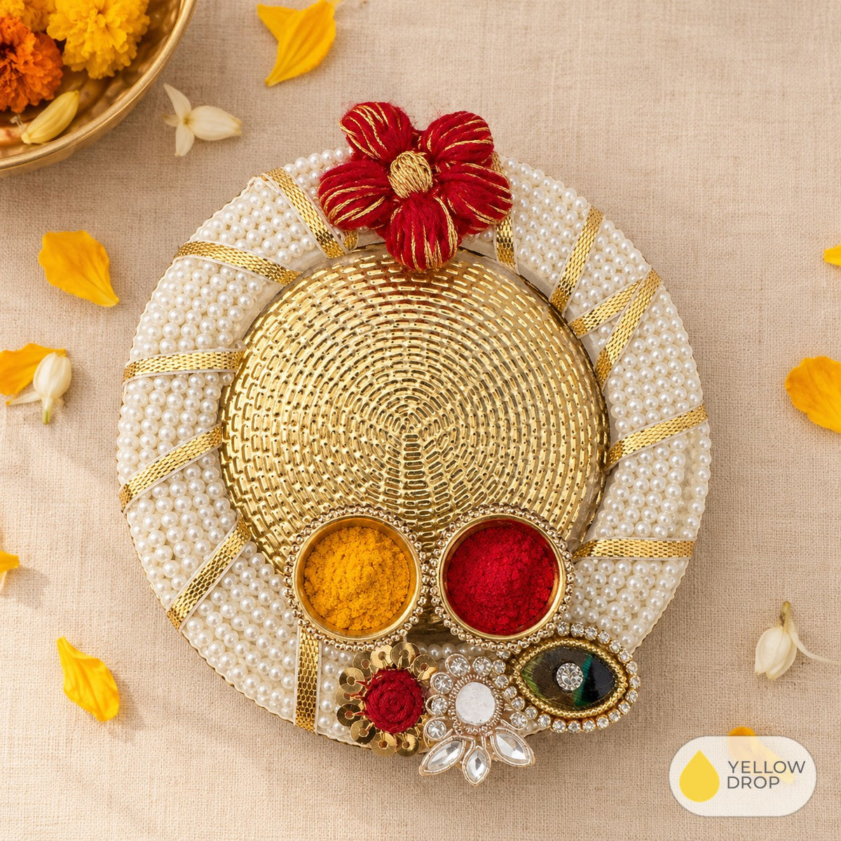 Pearl haldi kumkum holder with haldi and kumkum