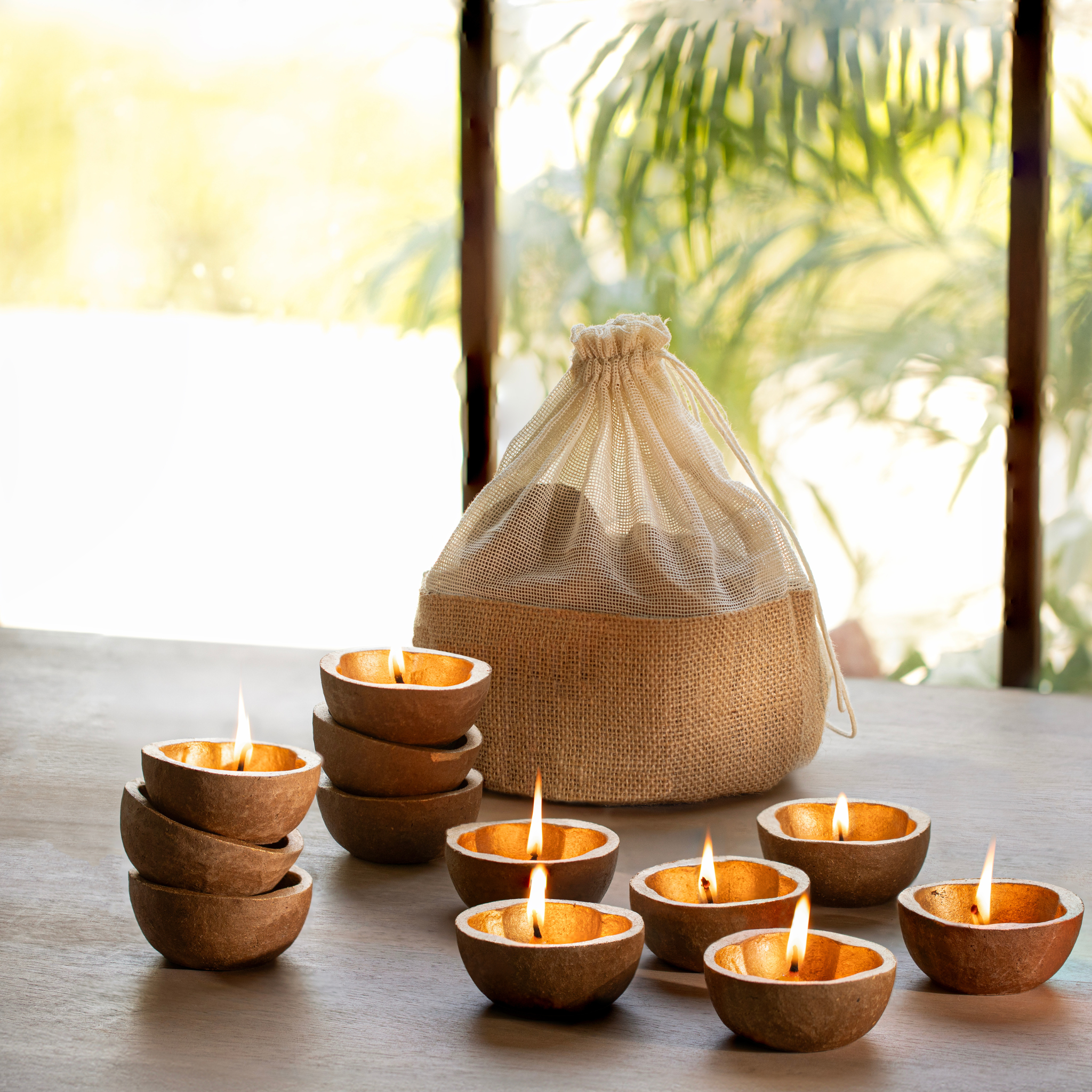 Diya set of 12 - Gold Plain