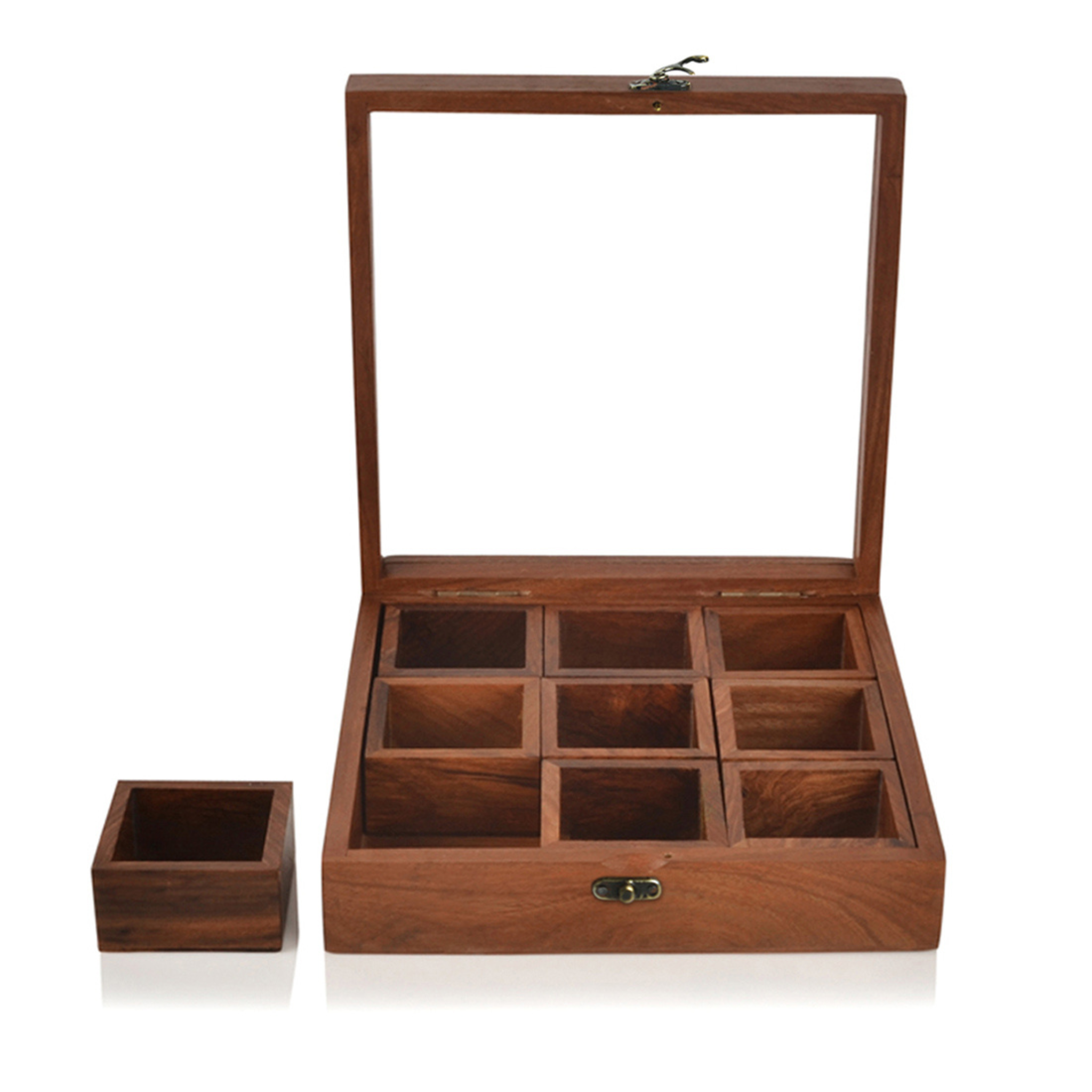 Spice Box - Nine Savors in Sheesham Wood with spoon (9 containers)