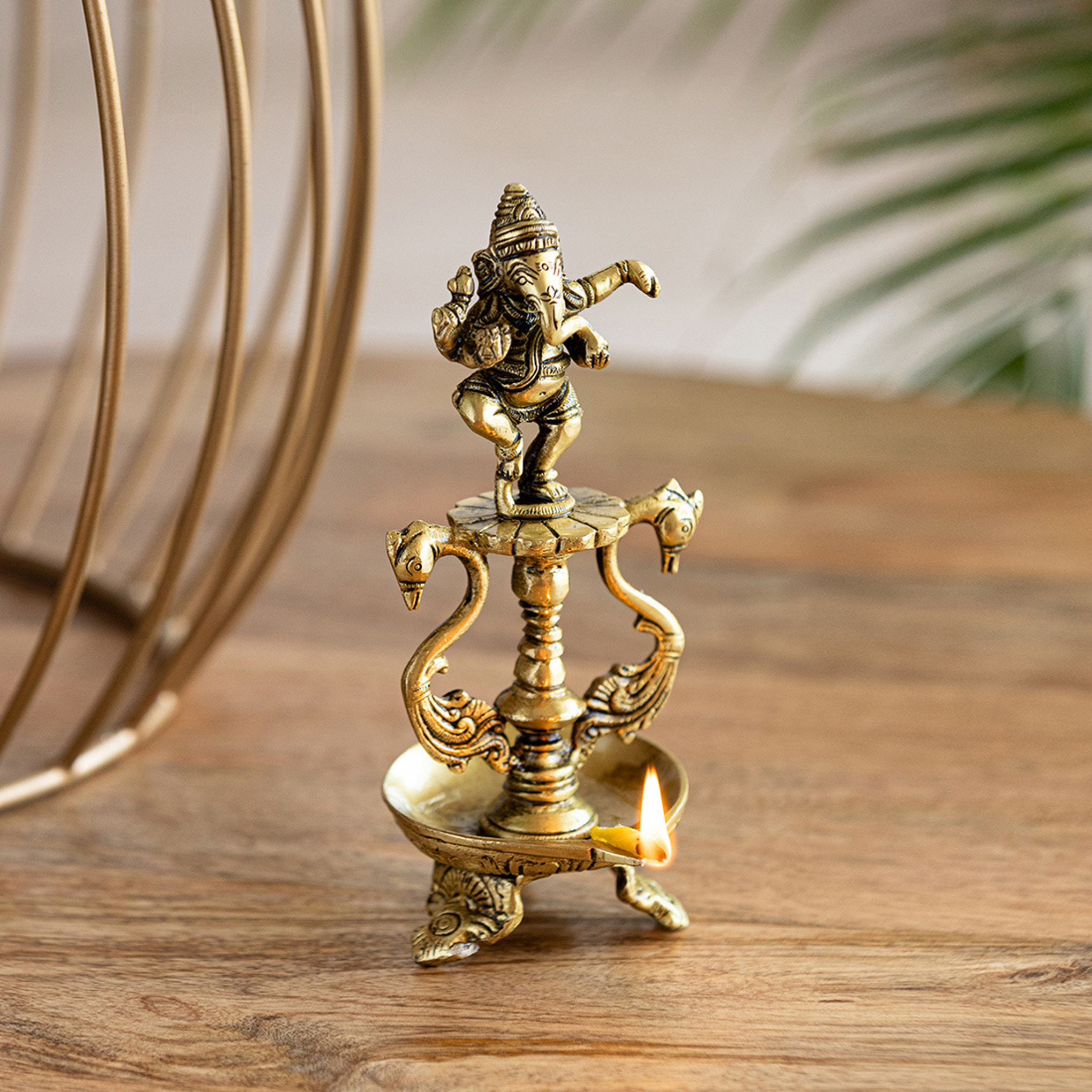 Dancing Ganesha Diya (Hand-etched in Brass)