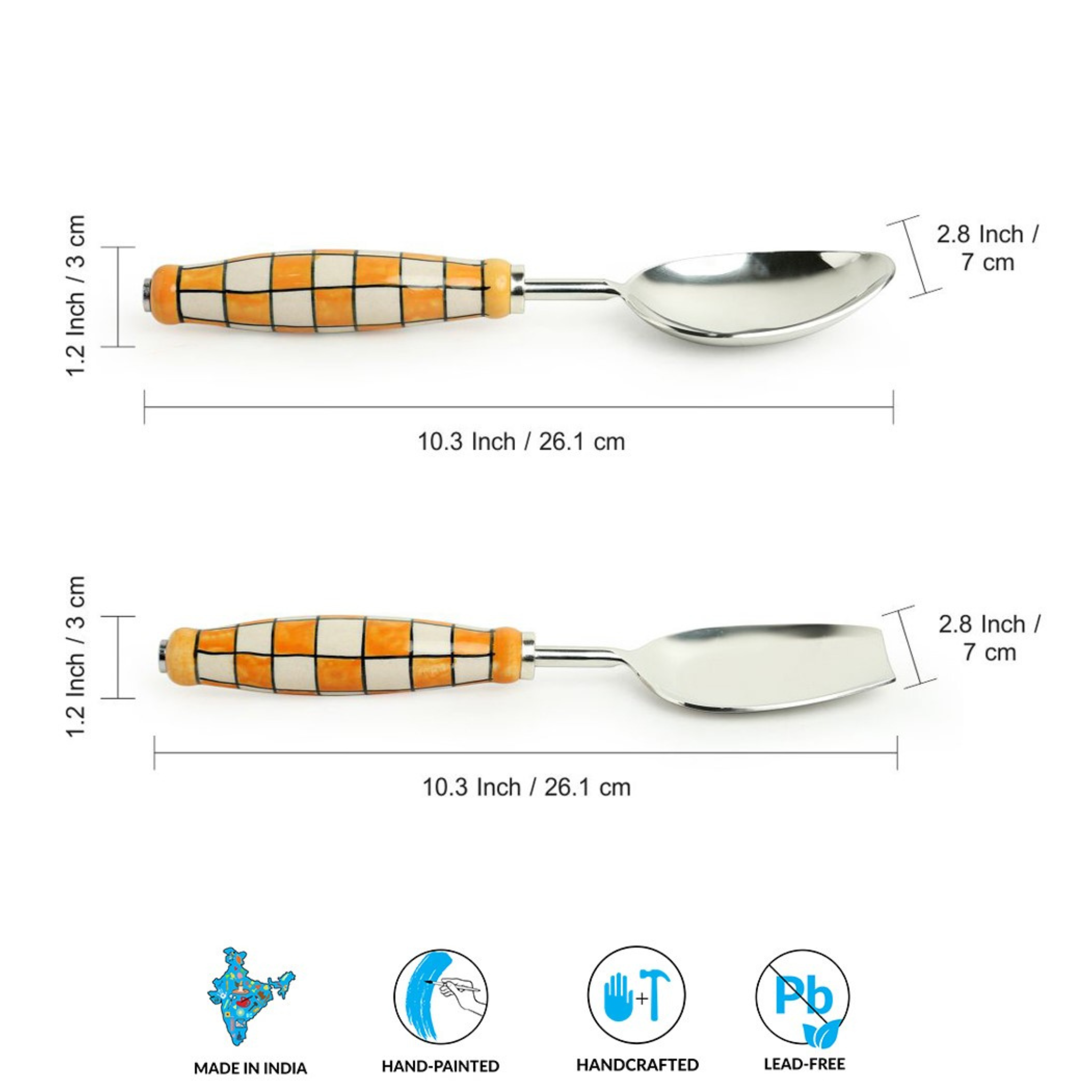 Big Cutlery - Chess checkered design in Stainless Steel & Ceramic
