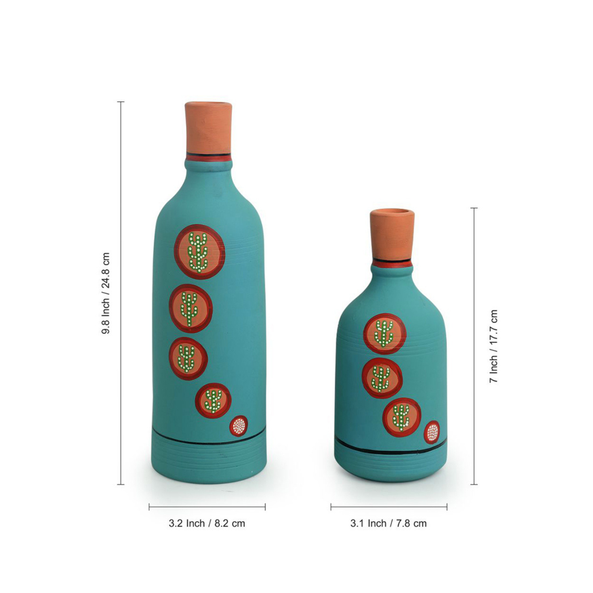 Bottle Vase - Hand Painted - Turquoise (Teracotta)