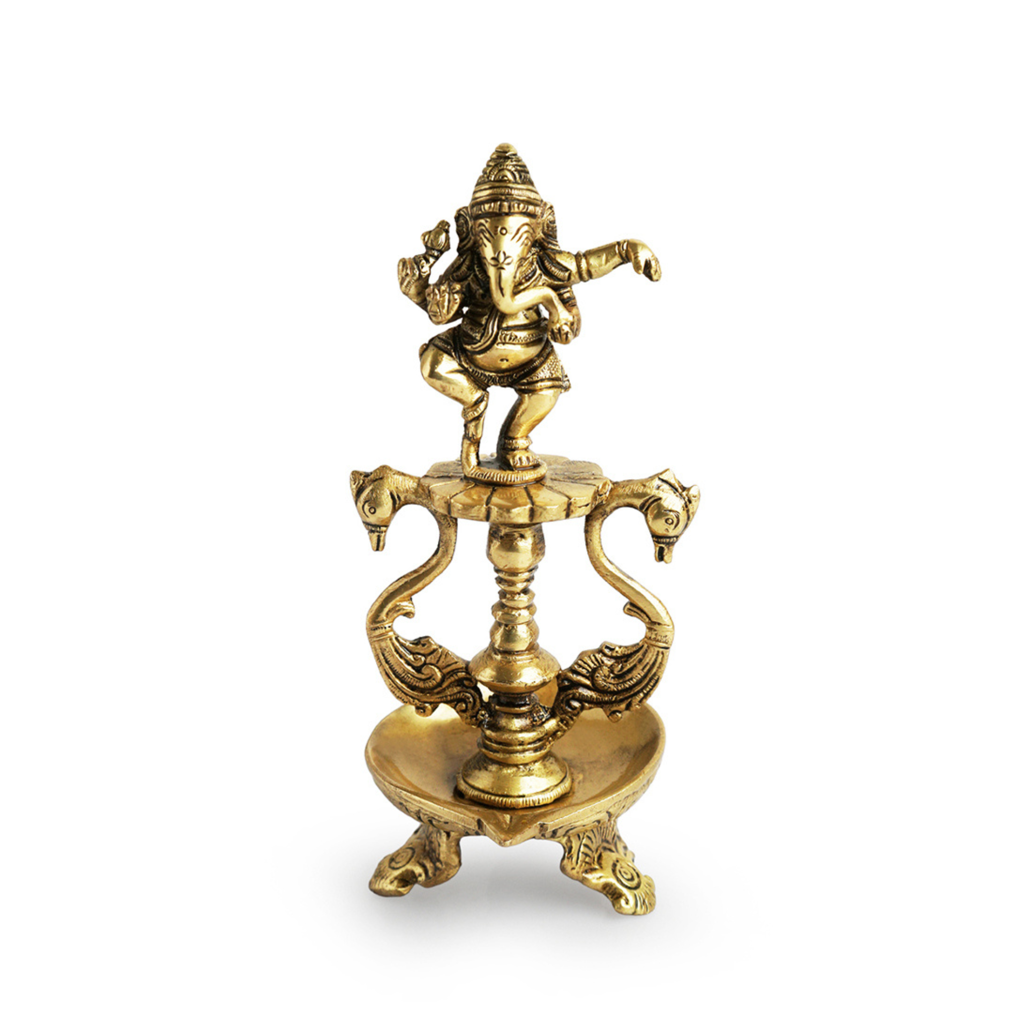 Dancing Ganesha Diya (Hand-etched in Brass)