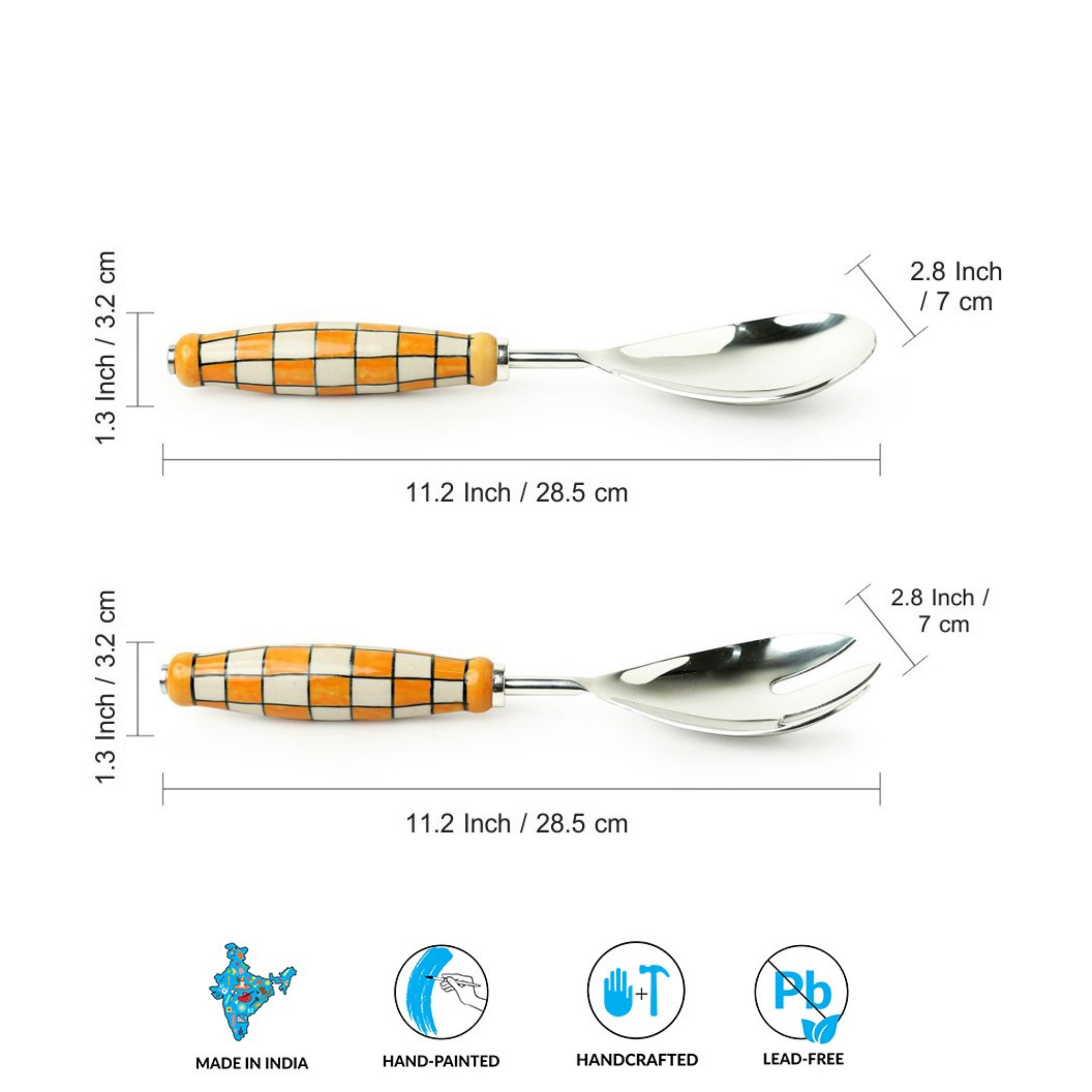 Big Cutlery - Chess checkered design in Stainless Steel & Ceramic