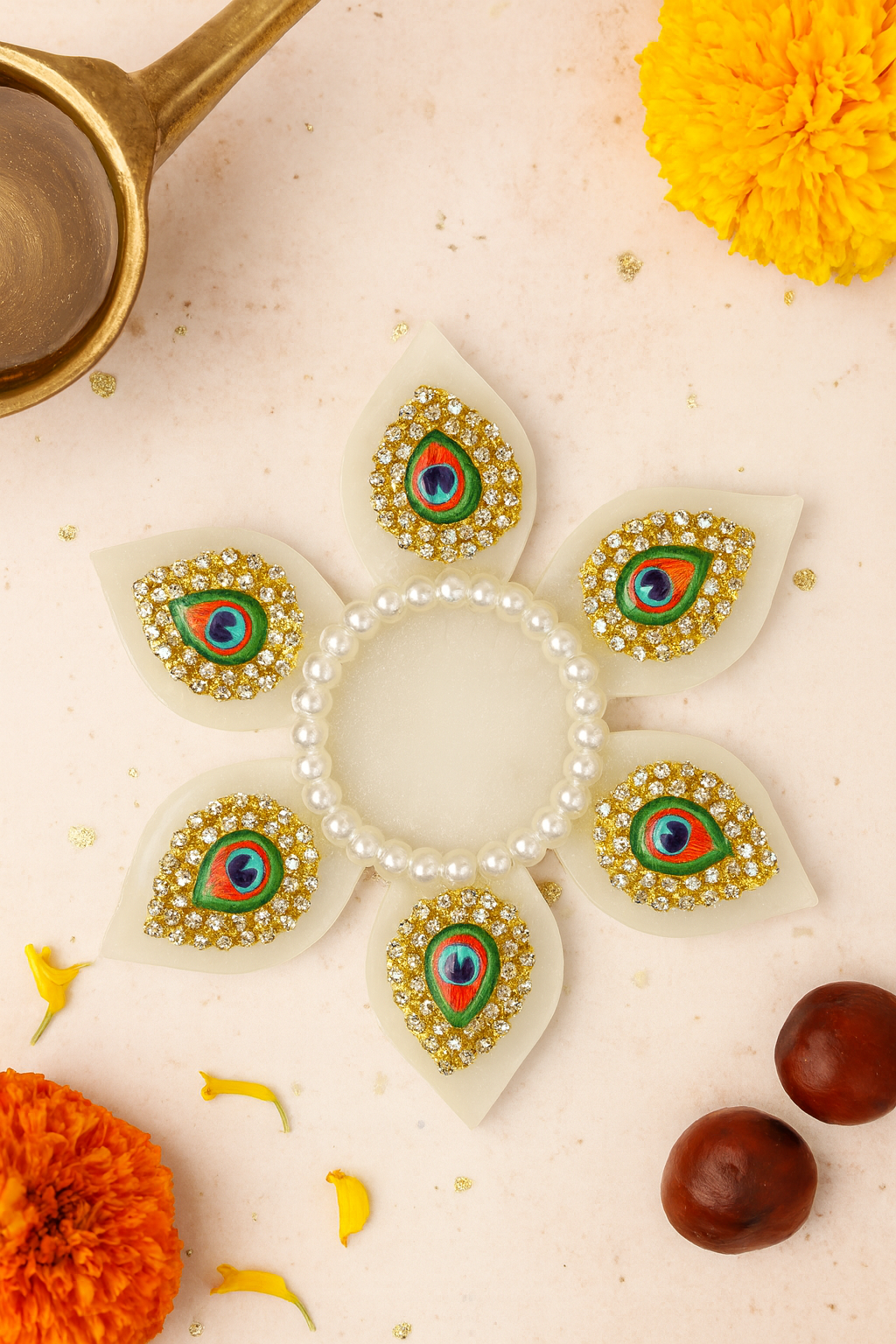 Diya / T Light Holder / Coin Platter 4" -Flower