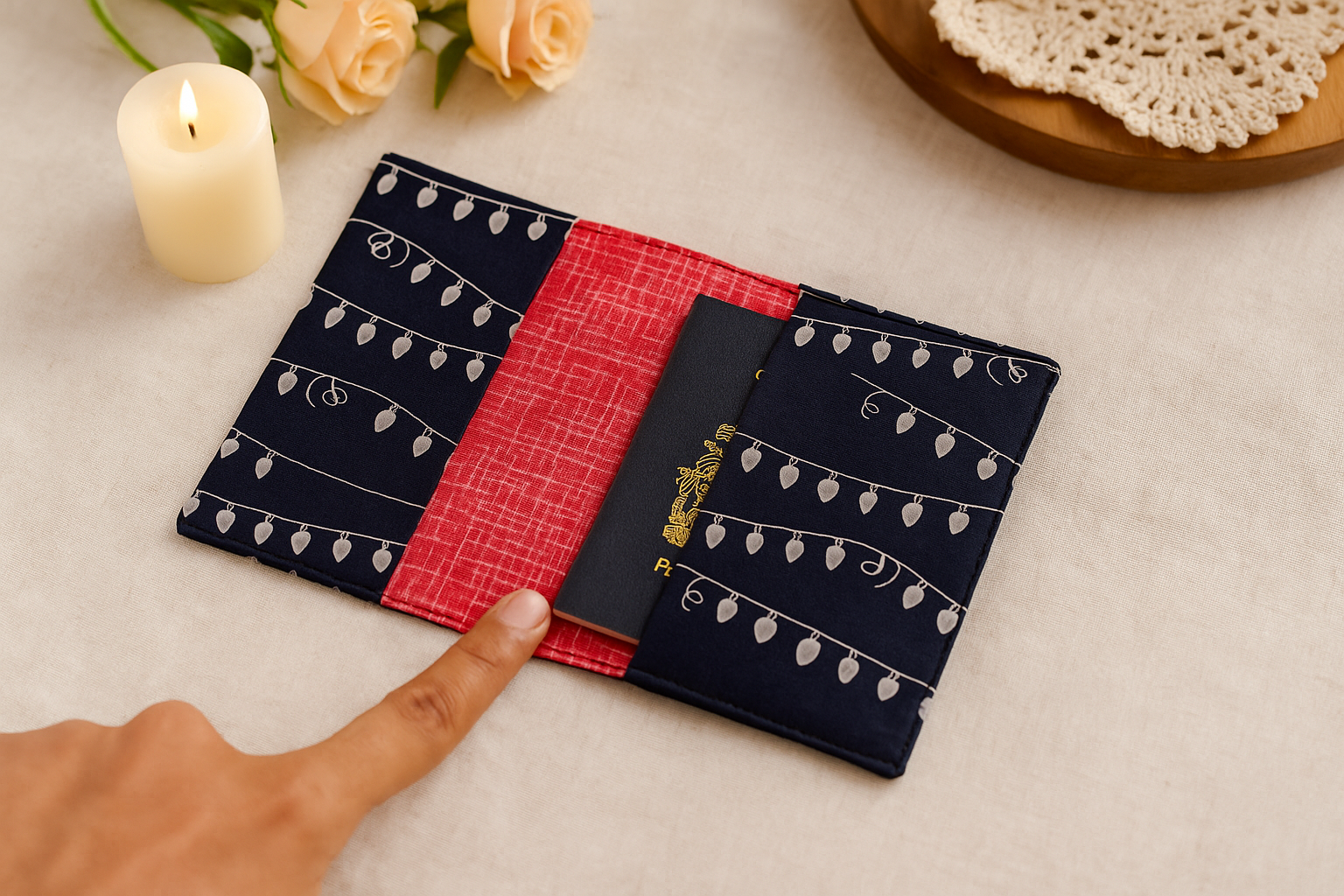 Fabric Passport Cover - Dark Blue Print