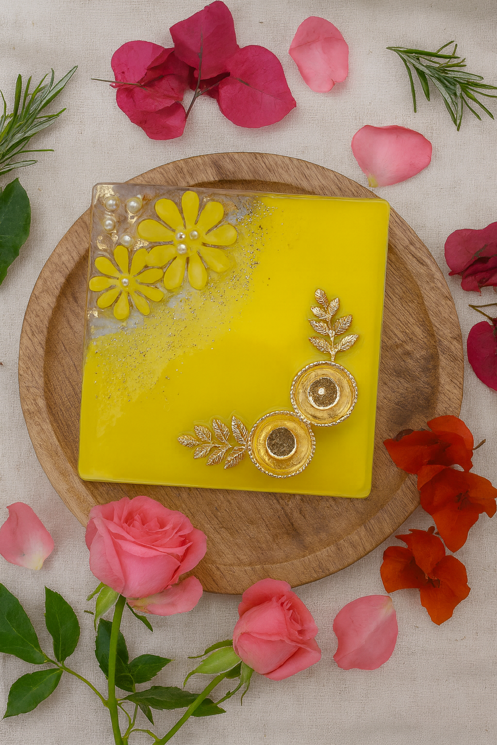 Thali Square 3D Flower 6"