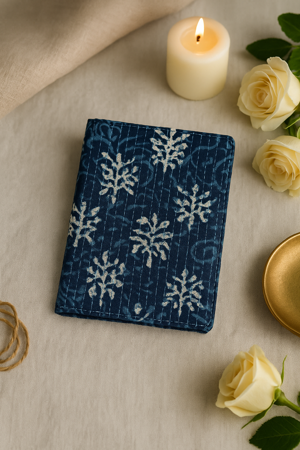 Fabric Passport Cover - Blue with Block Print