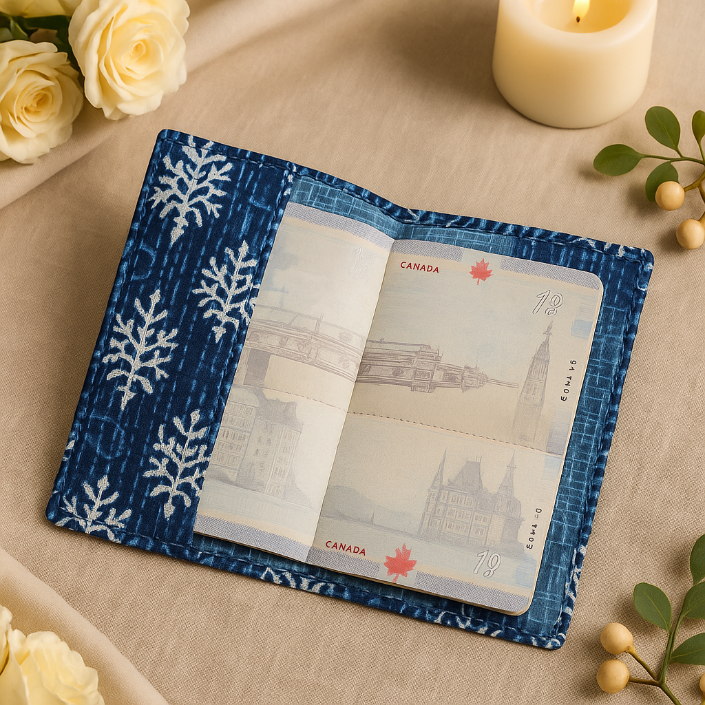 Fabric Passport Cover - Blue with Block Print