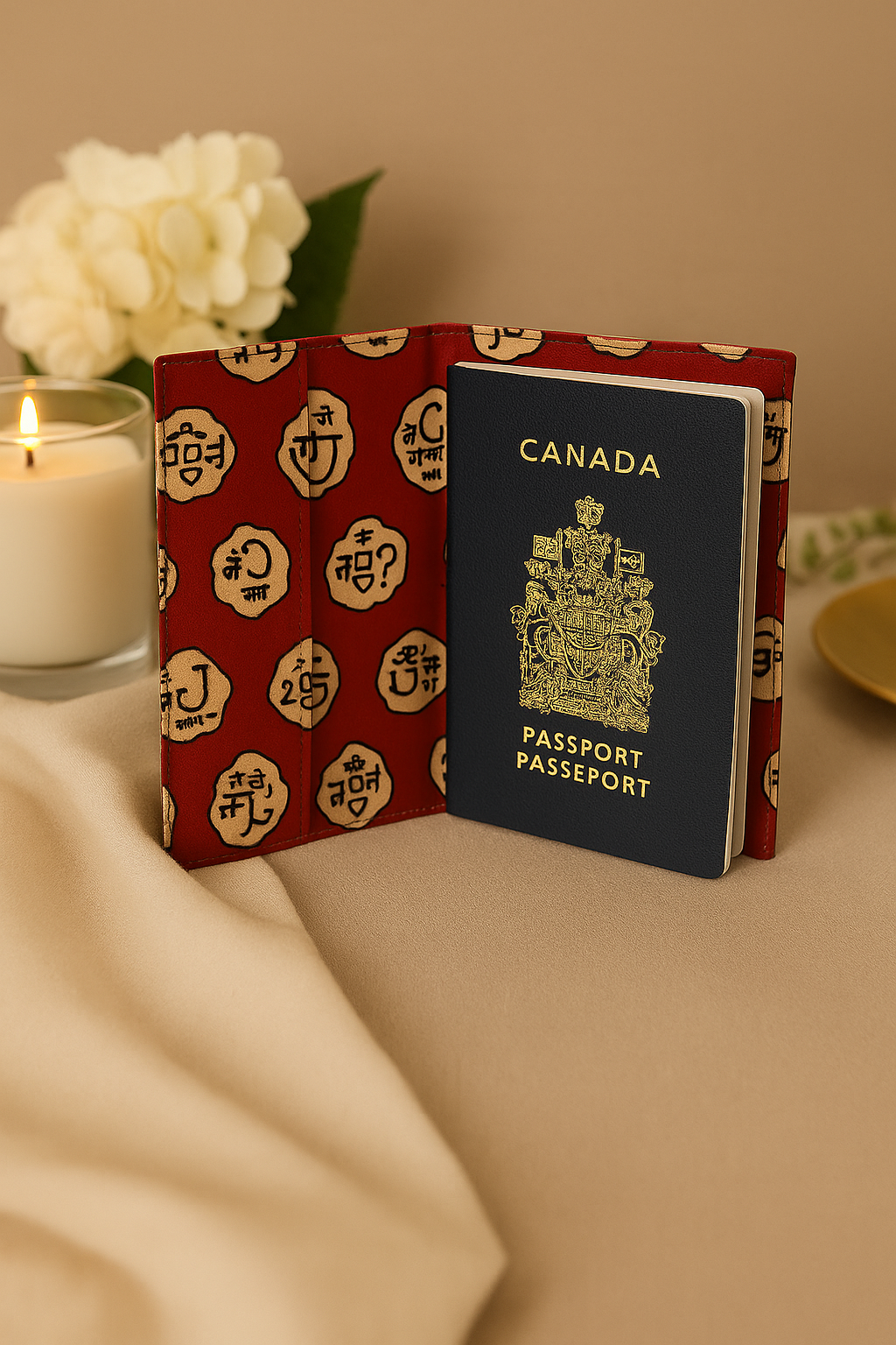 Fabric Passport Cover - Red Paisa Print