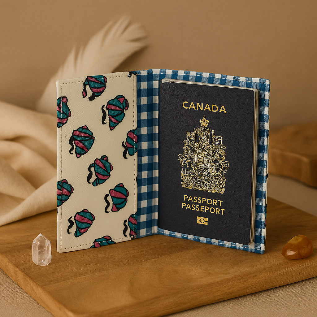 Fabric Passport Cover - White with Mustache