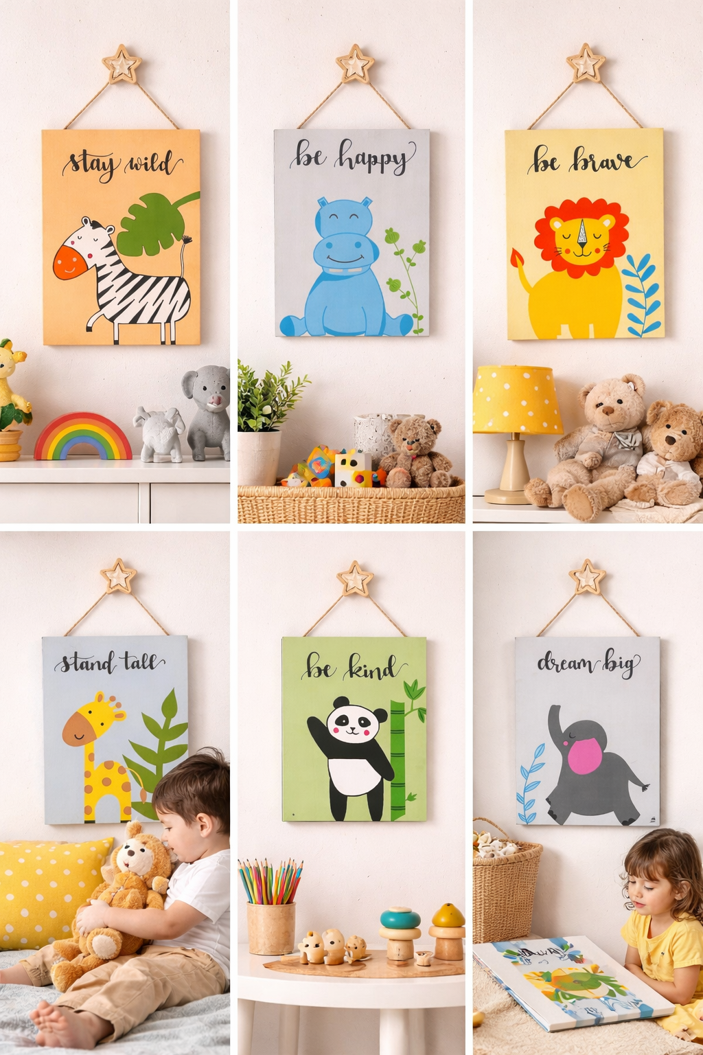 Kids Motivational Wall Art Boards | Wooden Nursery & Playroom Decor with Damage-Free Wall Mount (7” x 12”)