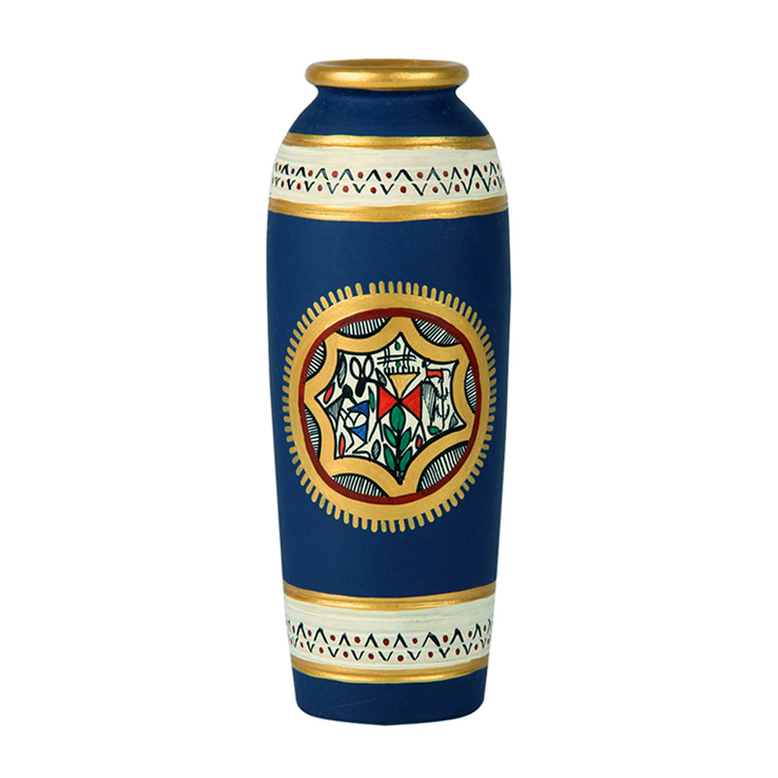 Vase - Handpainted Warli Blue Base(Teracotta)