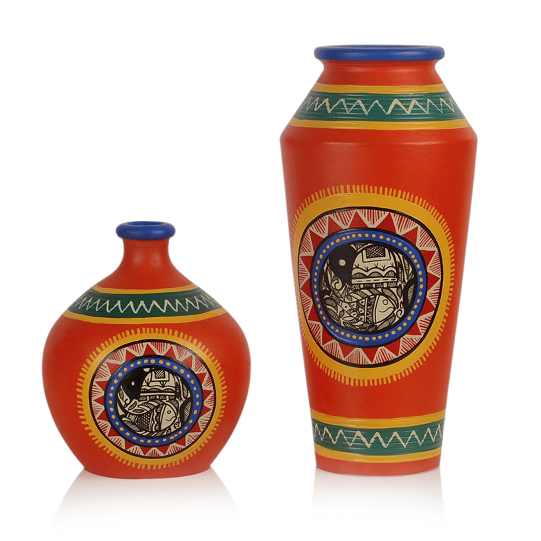Vase - Handpainted Madhubani Orange Base (Teracotta)