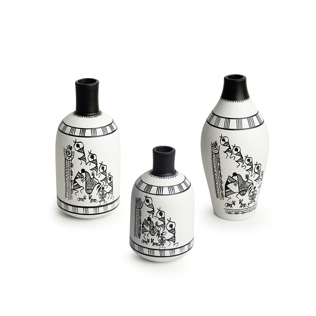 Vase - Handpainted Warli White Base (Teracotta)