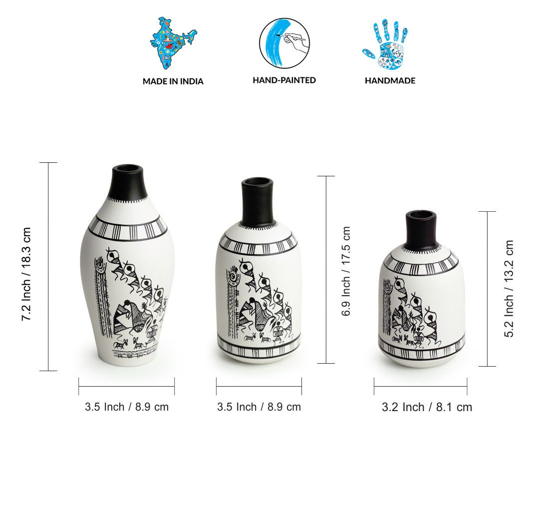 Vase - Handpainted Warli White Base (Teracotta)