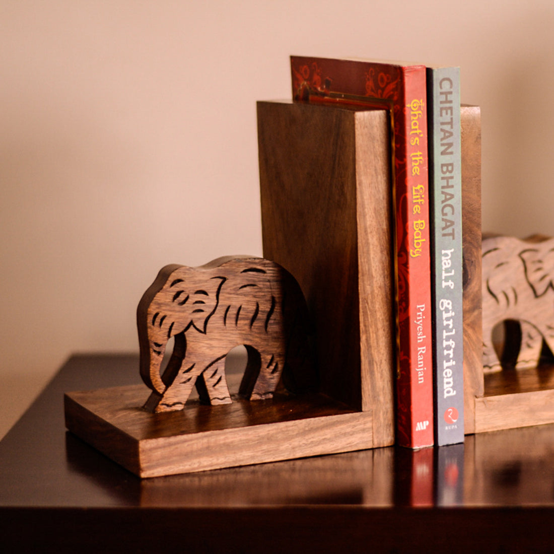 Hand-carved Book-ends - Elephant