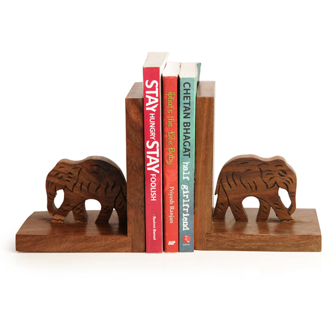Hand-carved Book-ends - Elephant