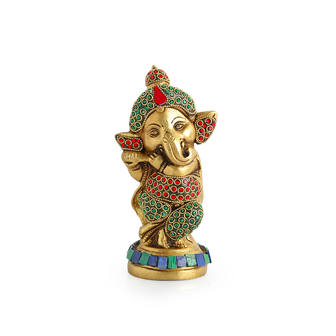 Ganesha with Flute (Hand-etched in Brass)