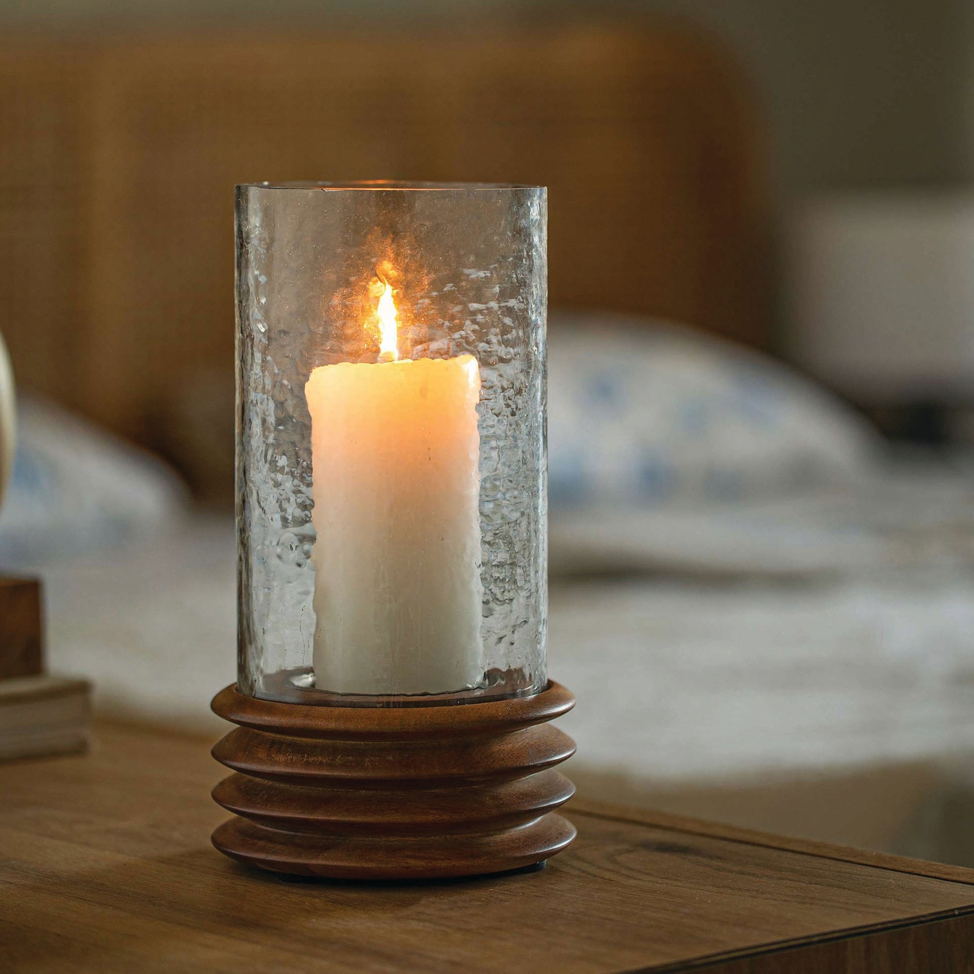 Candle Holder - Glass & Wood Swirl