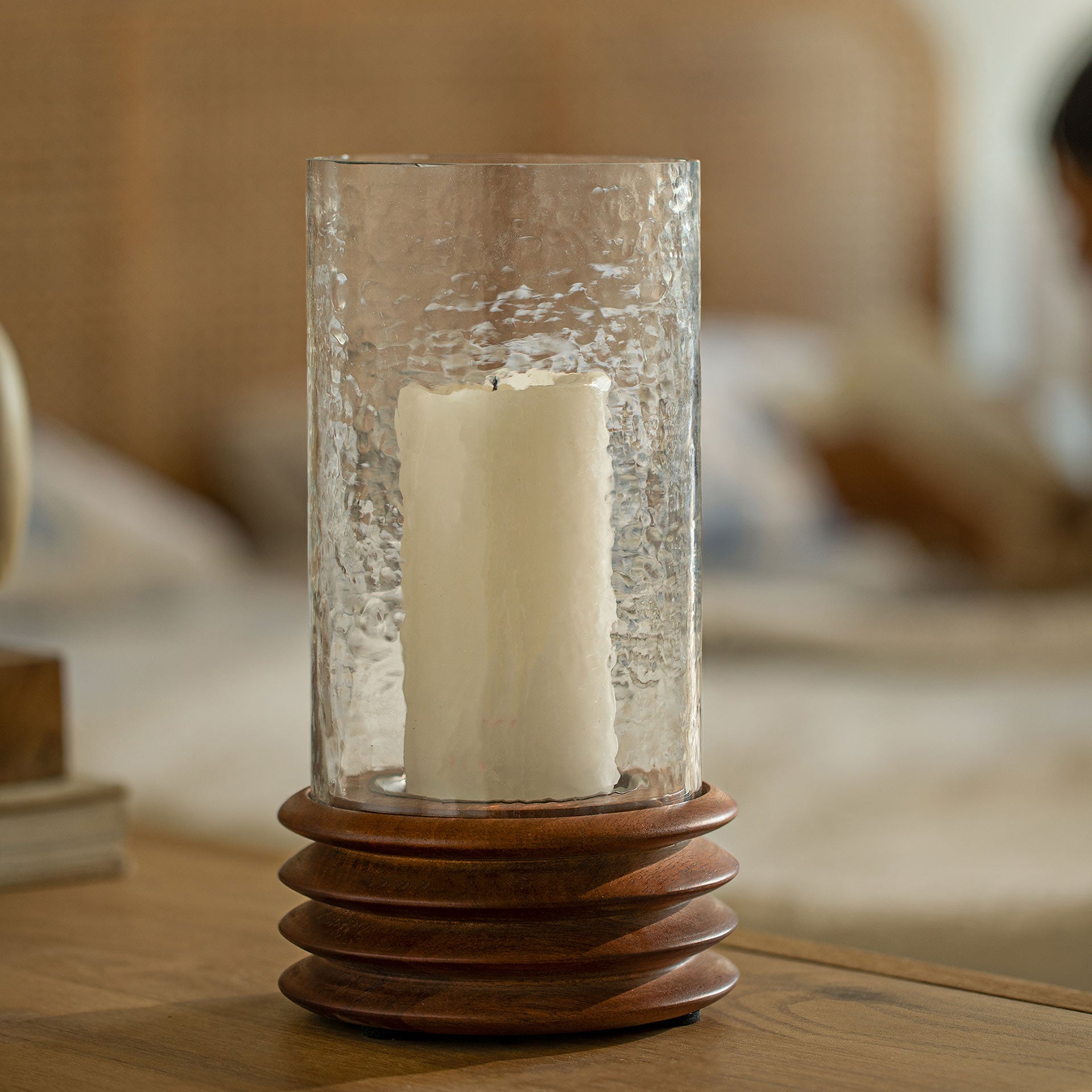Candle Holder - Glass & Wood Swirl