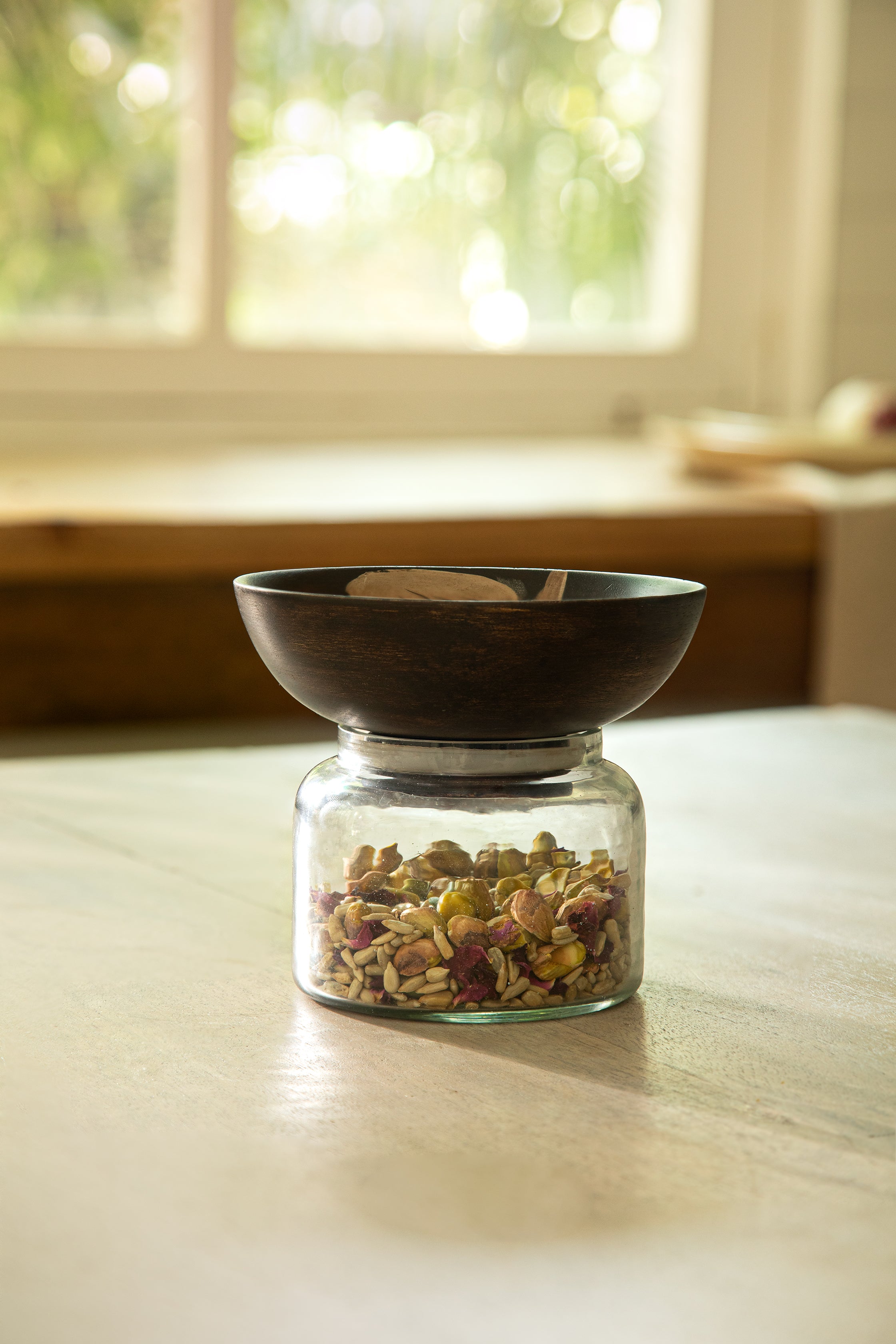 Glass Jar with Wooden Nut Bowl - Kashi