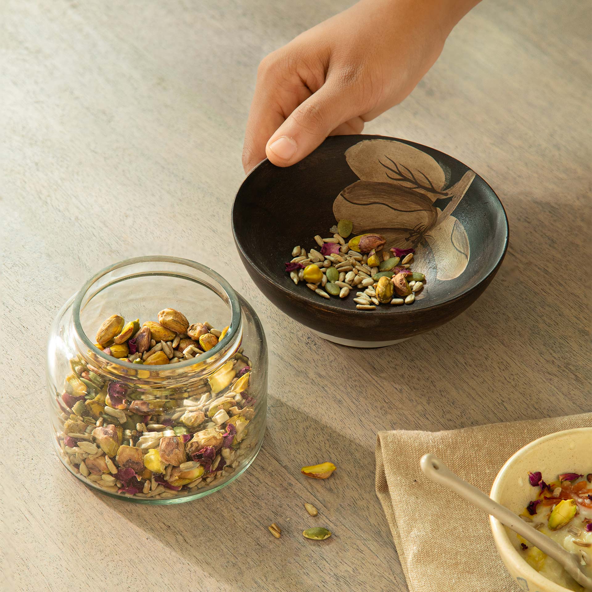 Glass Jar with Wooden Nut Bowl - Kashi