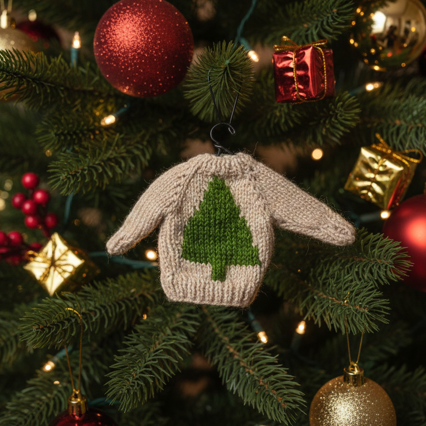 Hand-Stitched Mini Sweater Gift/Ornament (Beige) – 5”