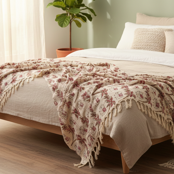 Hand Knitted/Woven Throw | 50" x 60" | 100% Cotton