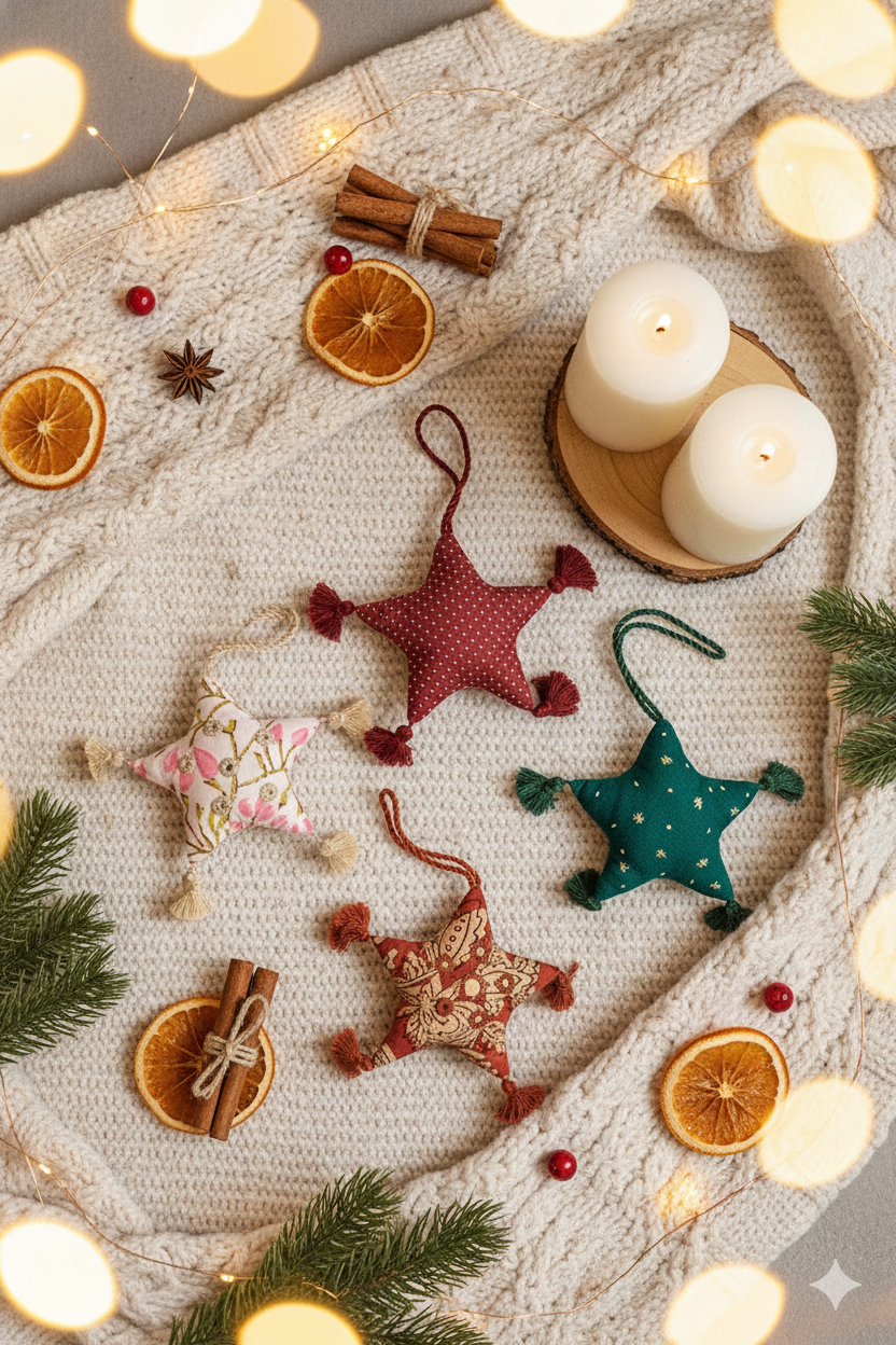 Stitched Fabric Star Ornament (3"-3.5")