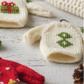 Hand-Stitched Mini Sweater Gift/Ornament (White) – 5”