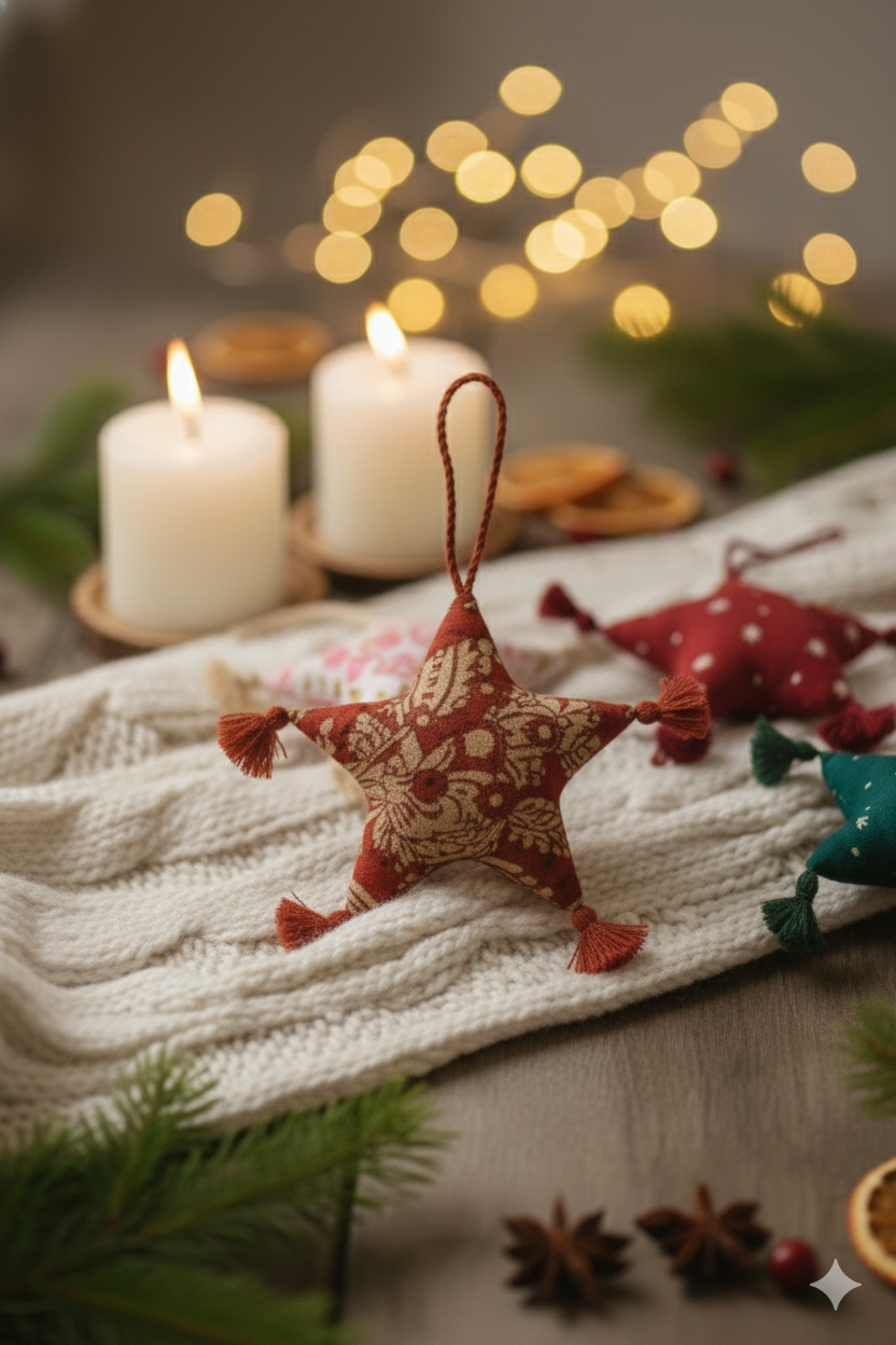 Stitched Fabric Star Ornament (3"-3.5")