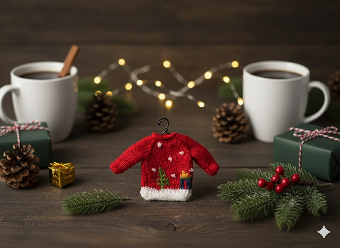 Hand-Stitched Mini Sweater Gift/Ornament (Red & White) – 5”