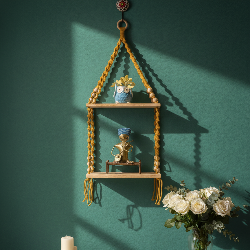 Double Tier Macrame Shelf