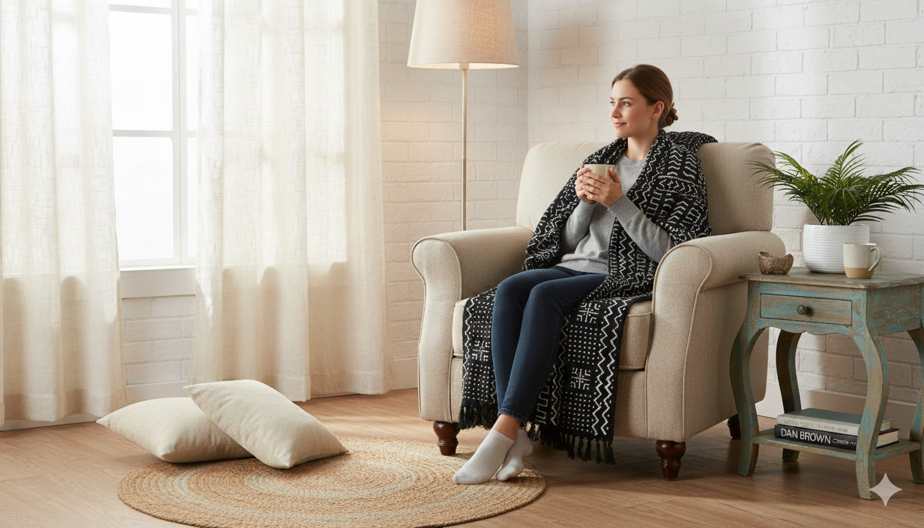 Hand Knitted/Woven Throw | 50" x 60" | 100% Cotton