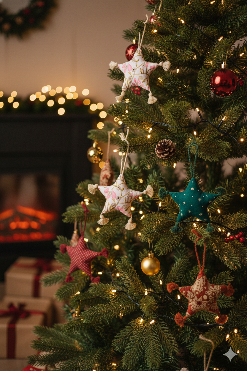 Stitched Fabric Star Ornament (3"-3.5")