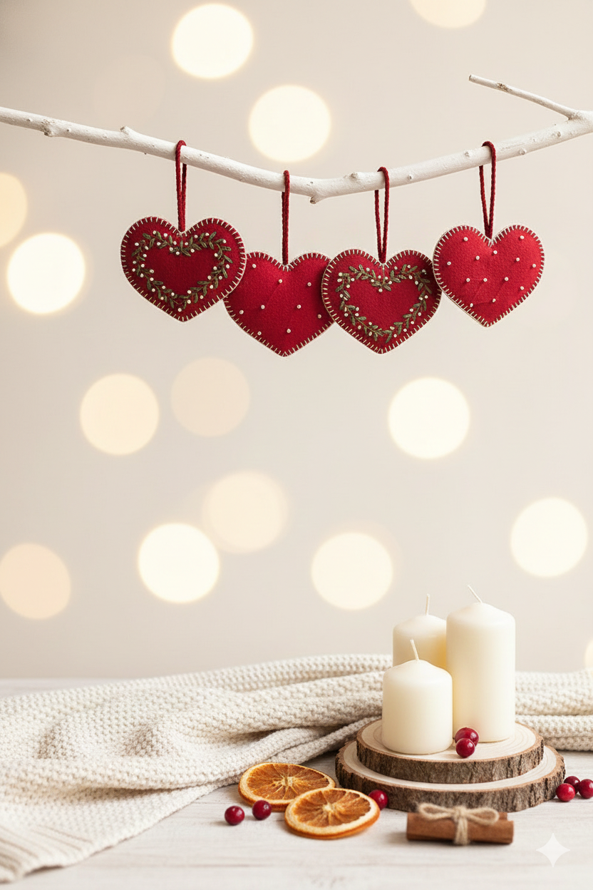 Artisan Stitched Red Fabric Heart Ornament