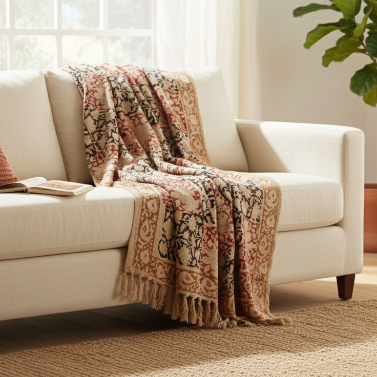 Hand Knitted/Woven Throw | 50" x 60" | 100% Cotton