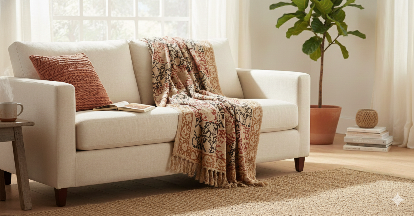 Hand Knitted/Woven Throw | 50" x 60" | 100% Cotton